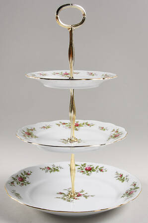 Moss Rose (Bavarian Backstamp) 13 7/8"-14 1/4" 3-Tiered Serving Tray(DP,SP,BB) HC