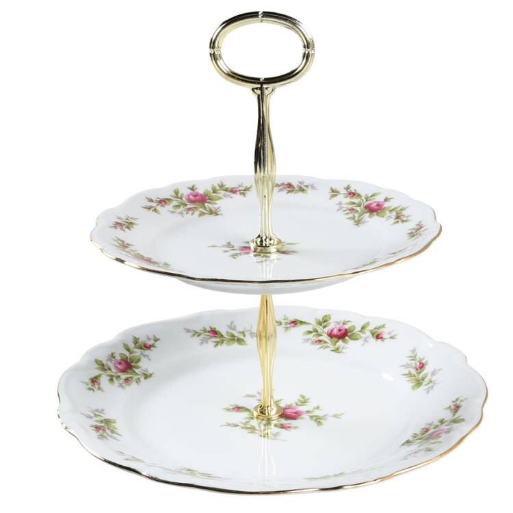 Moss Rose (Bavarian Backstamp) 6 5/8"-10"  2 Tiered Serving Tray (Dp, Sp) HC
