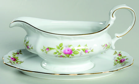 Moss Rose (Bavarian Backstamp) Gravy Boat & Underplate