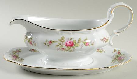 Moss Rose (Bavarian Backstamp) Gravy Boat with Attached Underplate