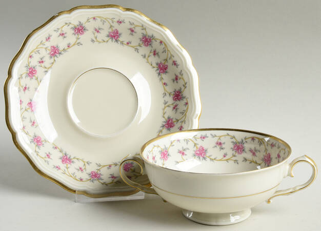 Rose Chintz Cream Soup Bowl & Saucer Set