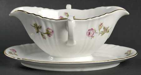 Rose of Picardy White Gravy Boat with Attached Underplate