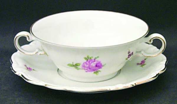 Rosebud Footed Cream Soup Bowl & Saucer Set