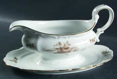 Sepia Rose Gravy Boat with Attached Underplate