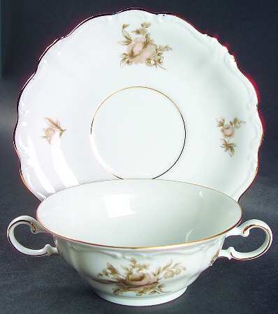 Sepia Rose Flat Cream Soup Bowl & Saucer Set