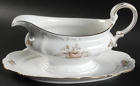 Sepia Rose Gravy Boat with Attached Underplate by Johann Haviland