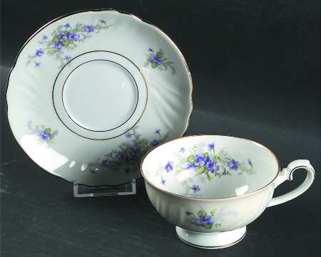 Violets(Newer, Gold Inner Ring, Cream Rim) Footed Cup & Saucer Set