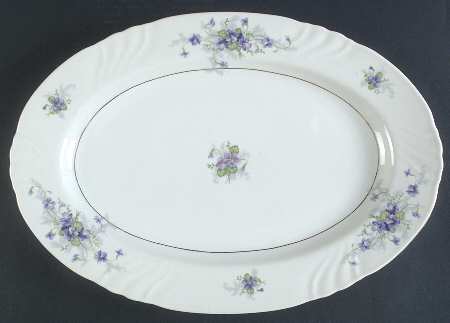 Violets(Newer, Gold Inner Ring, Cream Rim) 16" Oval Serving Platter