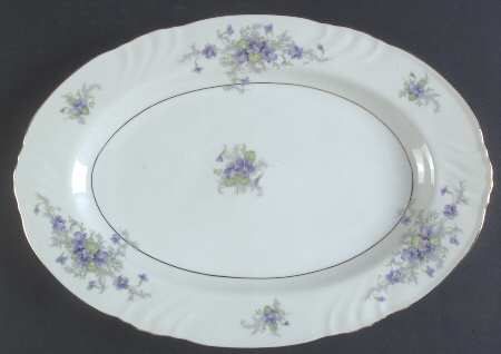 Violets(Newer, Gold Inner Ring, Cream Rim) 14" Oval Serving Platter
