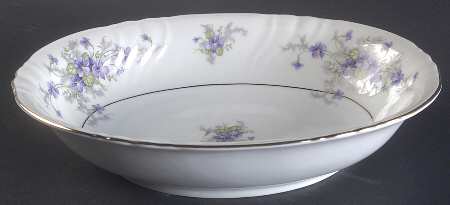 Violets(Newer, Gold Inner Ring, Cream Rim) 10" Oval Vegetable Bowl