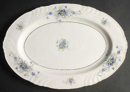 Violets(Newer, Gold Inner Ring, Cream Rim) 15" Oval Serving Platter