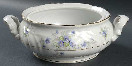 Violets(Newer, Gold Inner Ring, Cream Rim) Round Vegetable No Lid