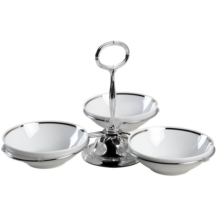 Wedding Ring 7" x 12" 3-Part Relish & Metal Stand (FR) HC
