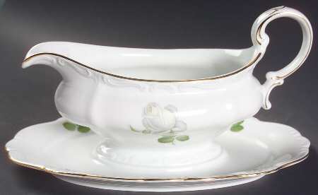White Rose Gravy Boat with Attached Underplate