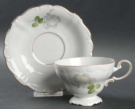 White Rose Footed Cup & Saucer Set