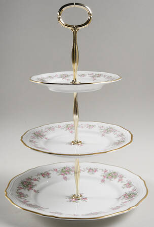 Wild Rose (1-8" Gold Trim) 13 7/8"-14 1/4" 3-Tiered Serving Tray(DP,SP,BB) HC