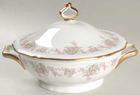 Wild Rose (1-8" Gold Trim) Round Covered Vegetable
