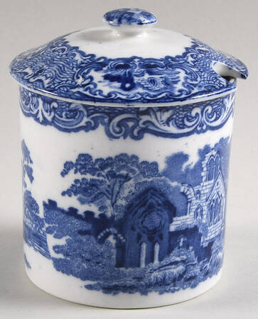 Abbey (Transferware, Scalloped) Jam/Jelly & Lid