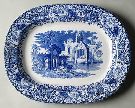 Abbey (Transferware, Scalloped) 16" Oval Serving Platter