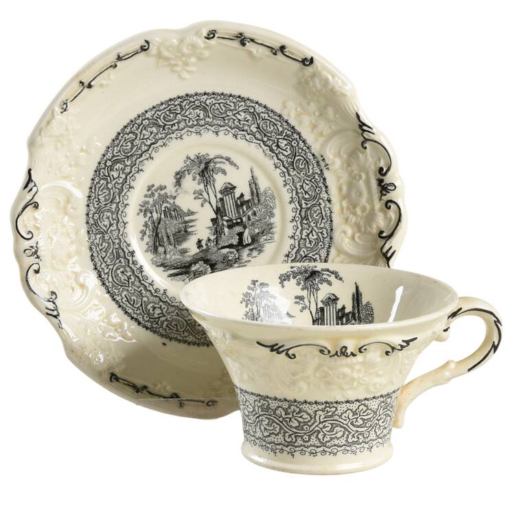 Genoa Black and White Flat Cup & Saucer Set