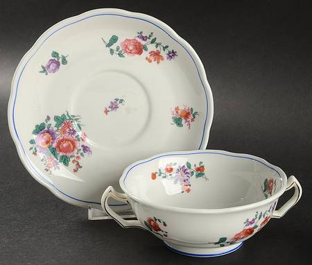Olde English (Scalloped) Footed Cream Soup Bowl & Saucer Set