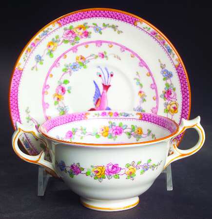 Paradise Pink Footed Bouillon Cup & Saucer