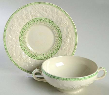 Shannon Green Flat Cream Soup Bowl & Saucer Set