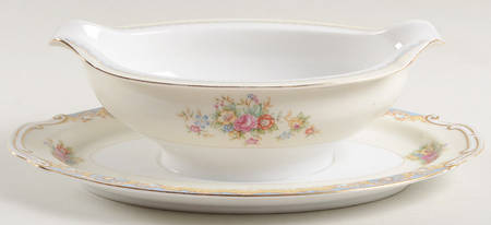 Blue Traditional Gravy Boat with Attached Underplate