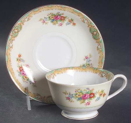 Green Traditional Footed Cup & Saucer Set