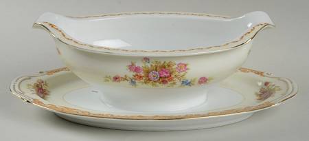 Tan Traditional Gravy Boat with Attached Underplate