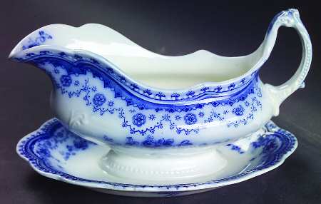 Dorothy Flow Blue Gravy Boat with Attached Underplate