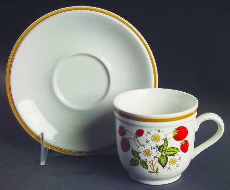 Strawberries N Cream (Coupe Quarter Inch Rim) Flat Cup & Saucer Set
