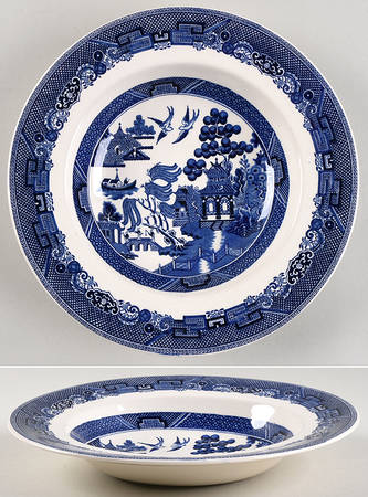 Willow Blue (Black & Blue Backstamps, Older) Large Rim Soup Bowl