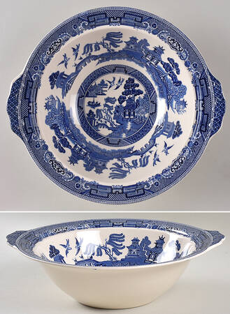 Willow Blue (Black & Blue Backstamps, Older) Round Vegetable No Lid