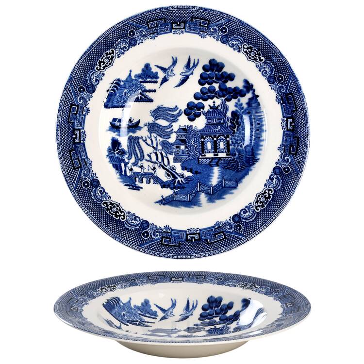 Willow Blue (Black & Blue Backstamps, Older) Rim Soup Bowl