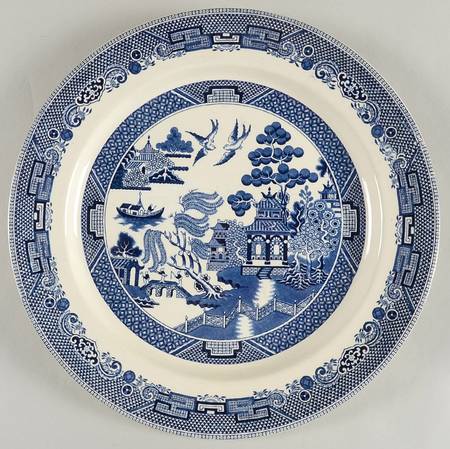 Willow Blue (Black & Blue Backstamps, Older) 12" Chop Plate (Round Platter)