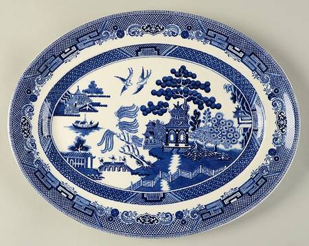 Willow Blue (Black & Blue Backstamps, Older) 11" Oval Serving Platter