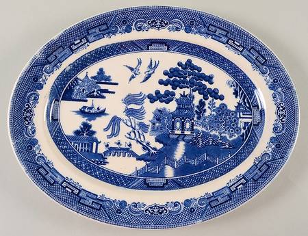 Willow Blue (Black & Blue Backstamps, Older) 12" Oval Serving Platter