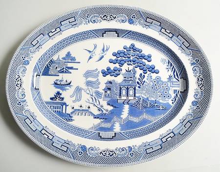 Willow Blue (Black & Blue Backstamps, Older) 16" Oval Serving Platter