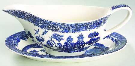 Willow Blue (Black & Blue Backstamps, Older) Gravy Boat & Underplate/Relish