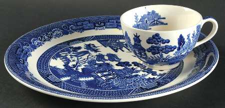 Willow Blue (Black & Blue Backstamps, Older) Snack Plate & Cup Set