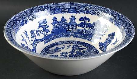 Willow Blue (Black & Blue Backstamps, Older) 9" Round Vegetable Bowl