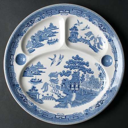 Willow Blue (Black & Blue Backstamps, Older) Grill Plate
