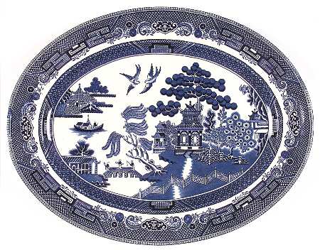 Willow Blue (Black & Blue Backstamps, Older) 14" Oval Serving Platter