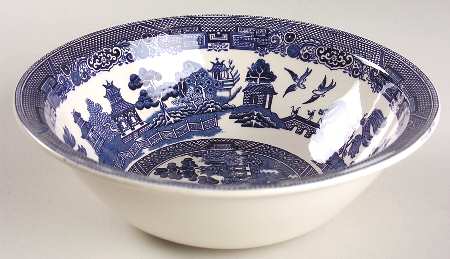 Willow Blue (Black & Blue Backstamps, Older) 8" Round Vegetable Bowl