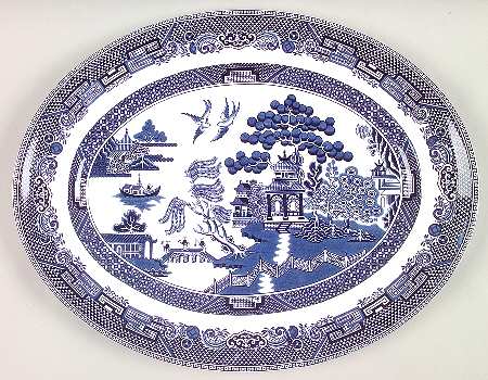 Willow Blue (Black & Blue Backstamps, Older) 15" Oval Serving Platter