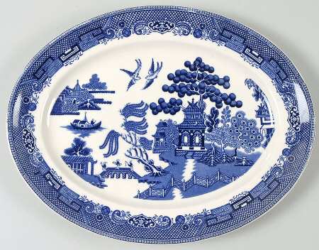 Willow Blue (Black & Blue Backstamps, Older) 10" Oval Serving Platter