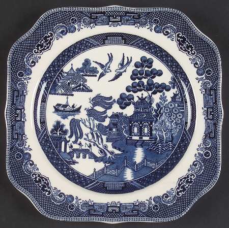 Willow Blue (Black & Blue Backstamps, Older) Square Salad Plate