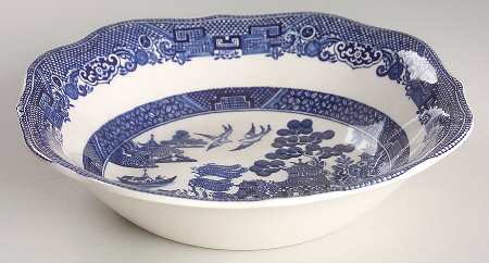 Willow Blue (Black & Blue Backstamps, Older) Square Soup Bowl