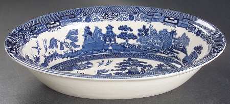 Willow Blue (Black & Blue Backstamps, Older) 9" Oval Vegetable Bowl